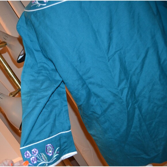 Vintage Bob Mackie Whimsical Art on Teal Pop Art Boho Tunic - Picture 7 of 7